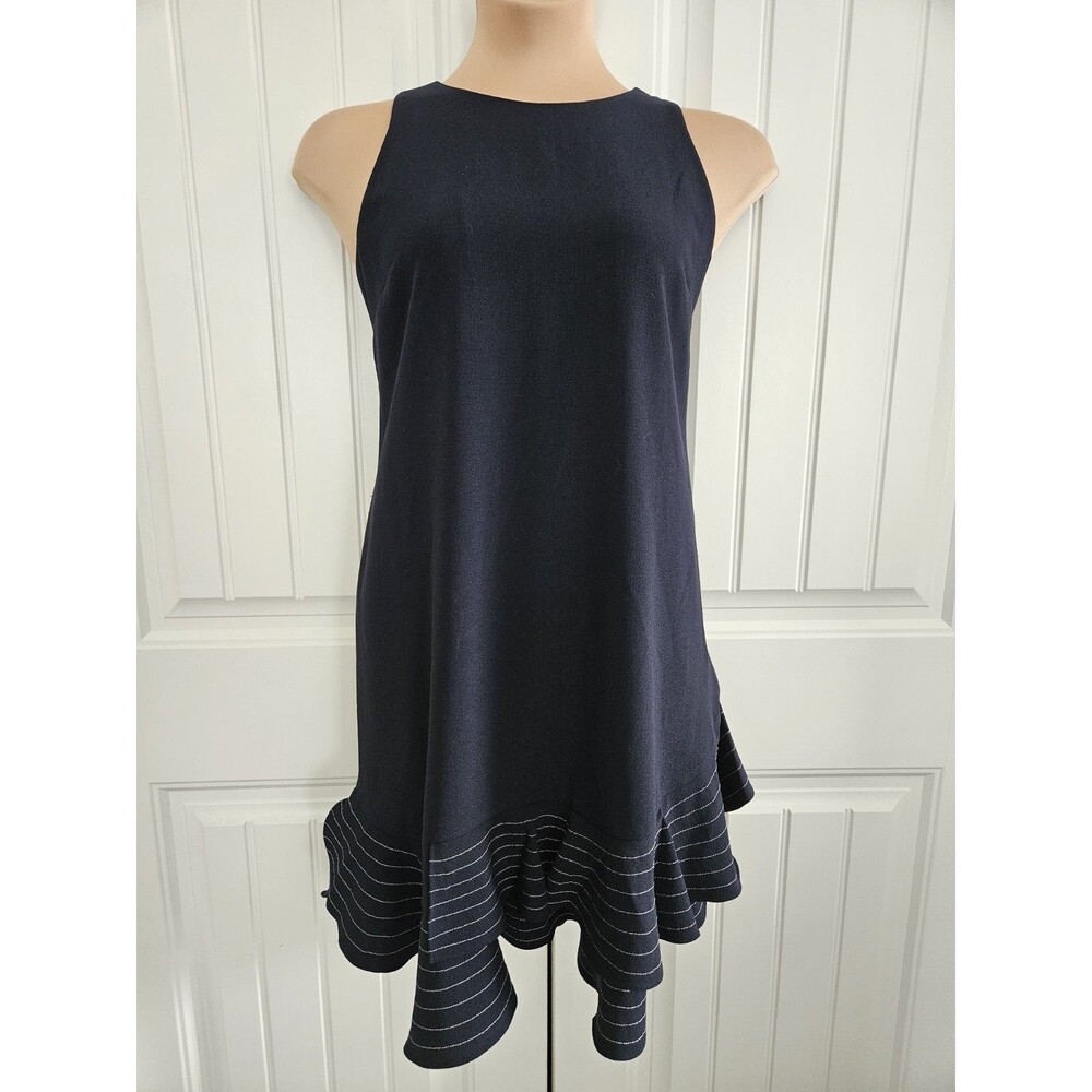 Marc New York Shift Dress Sz 18 Navy Ruffled Bottom White Stitching Andrew Marc